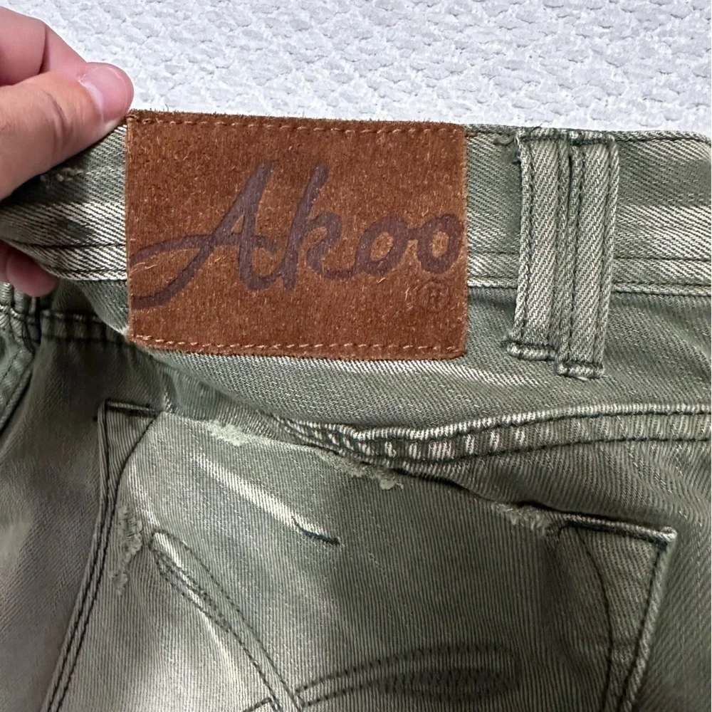 Akoo Jeans No Rivals Moto Green Acid Wash Distressed Men’s Size 38